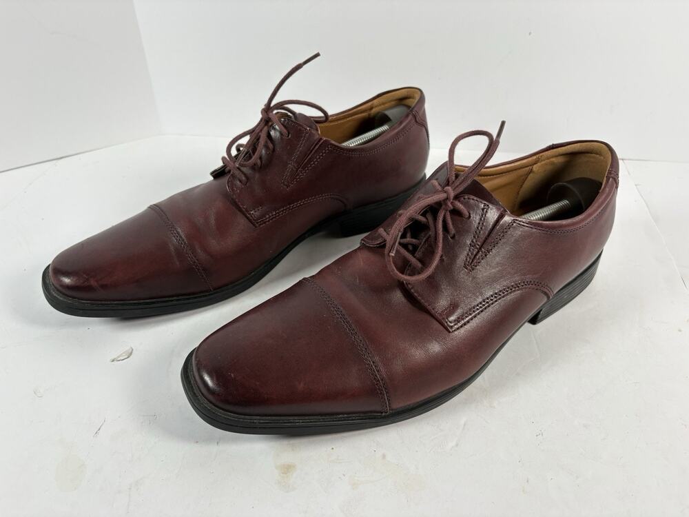 Clarks Tilden Mens 13 M Burgundy Leather Cap Toe Oxford Dress Shoes 26136387
